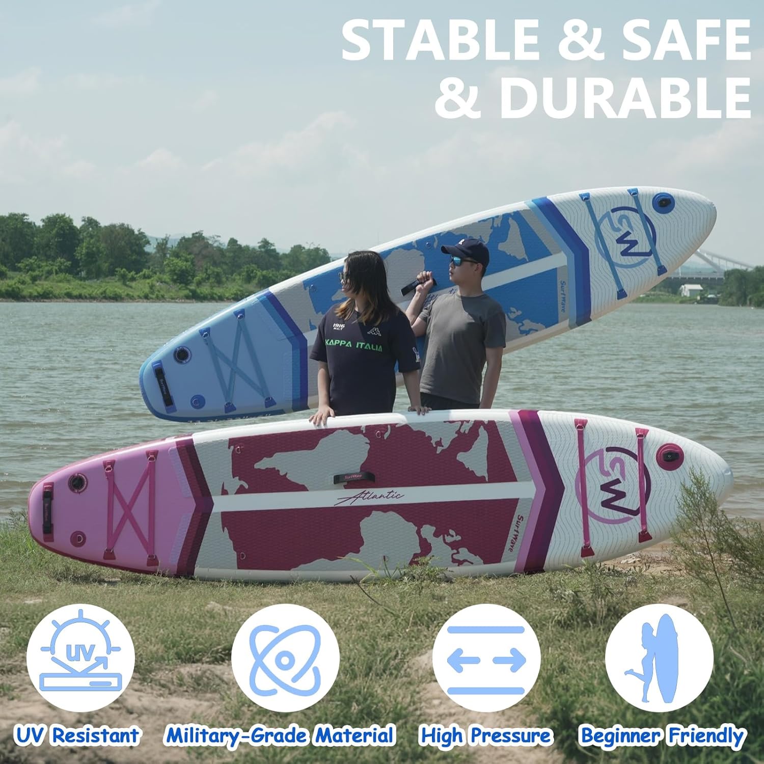 Extra Wide Inflatable Paddle Board,2-in-1 Adjustable Paddle Board for Adults,Stand Up Stable Inflatable SUP,Removable Fin, Ankle Leash, Phone Case & Waterproof Bag,Hand PUM,Wrench (Blue2)