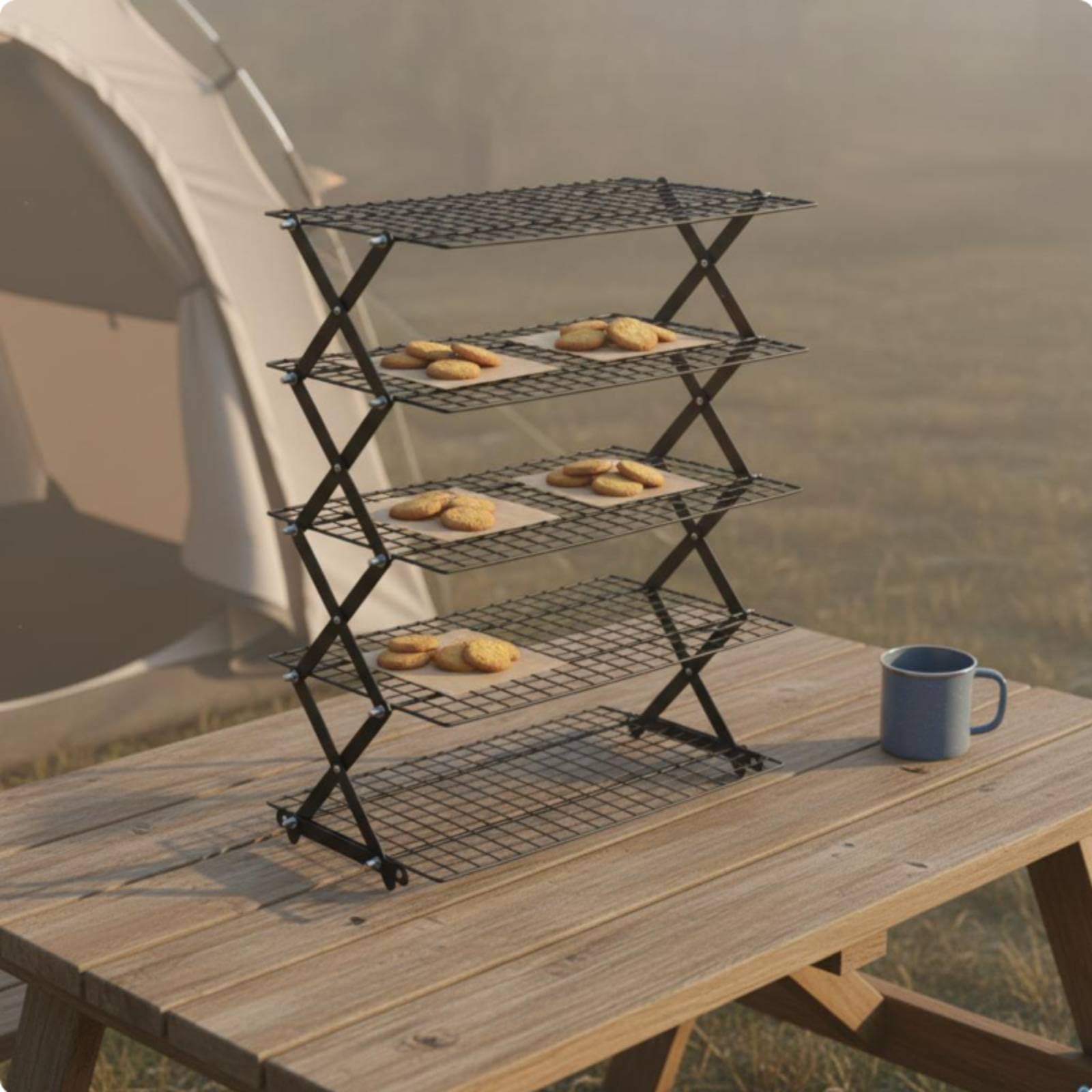 Griglia Raffredda Biscotti Doppio Livello Pieghevole Verticale Multifunzione Supporto Regolabile Magnetico Adatta a Pasticceria Barbecue Cucina, Moderno, Regolabile, Salvaspazio-C