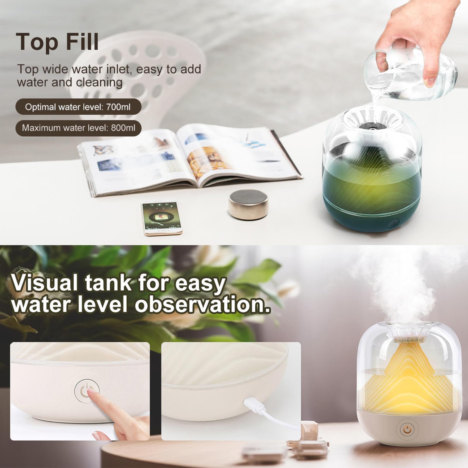 Amazon.co.jp: 円筒形 超音波加湿器 ， 700ml アロマ加湿器 ， USB充電