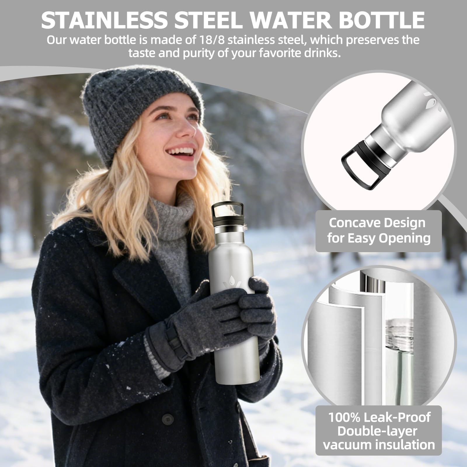 Motswedi Borraccia Termica, 750ml Con 2 Tappi, Borraccia con Cannuccia, Doppia Parete, Bottiglia Termica, A Prova di Perdite, Bottiglia acqua Per Campeggio, Palestra, Sport, Acciaio Inossidabile