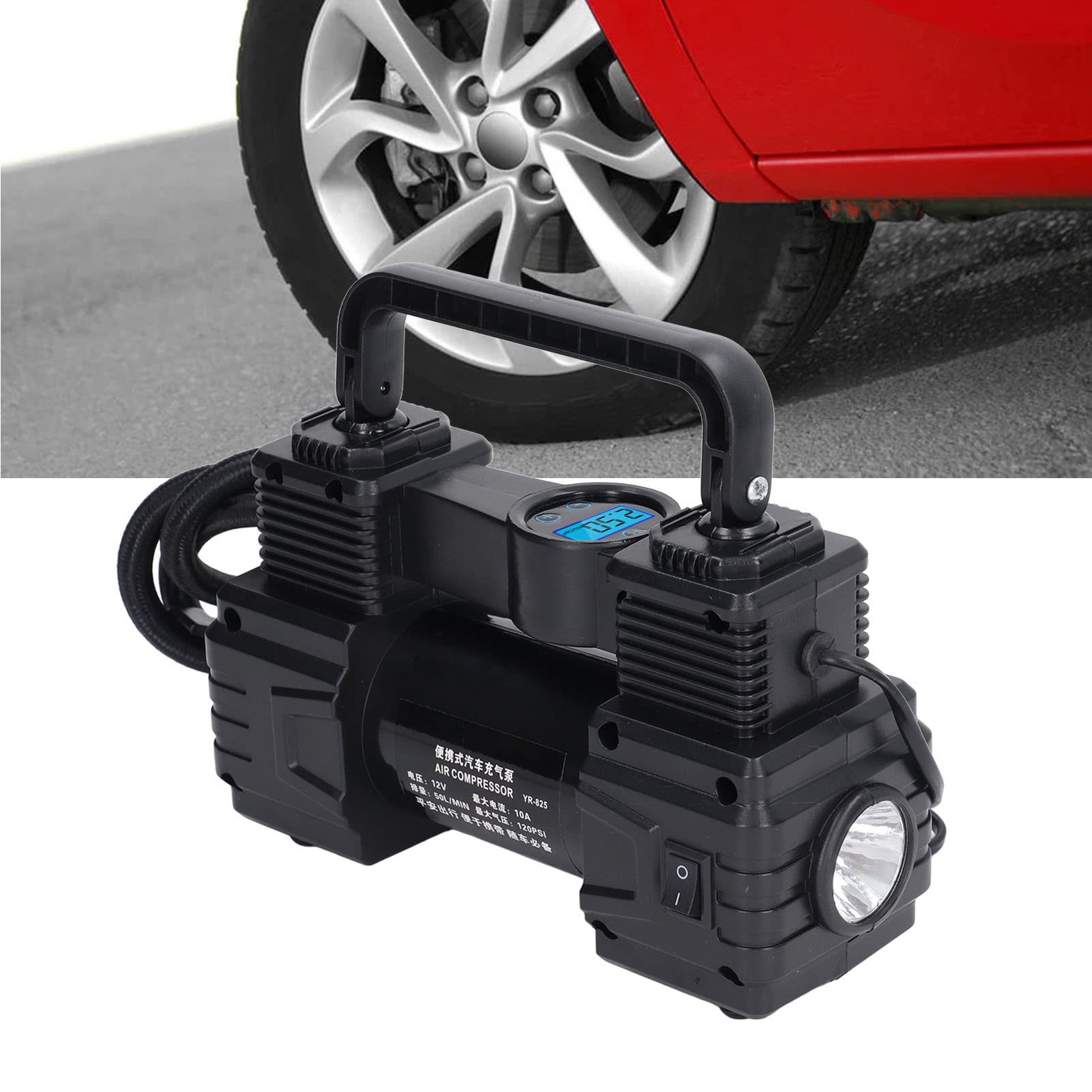 Compressore D'aria del Gonfiore dei Pneumatici, Flammatore per Pneumatici da 12 V per Auto da Pneumatico da 120 Psi Compressore di Pressione Digitale Pompa Del'aria Portatile con