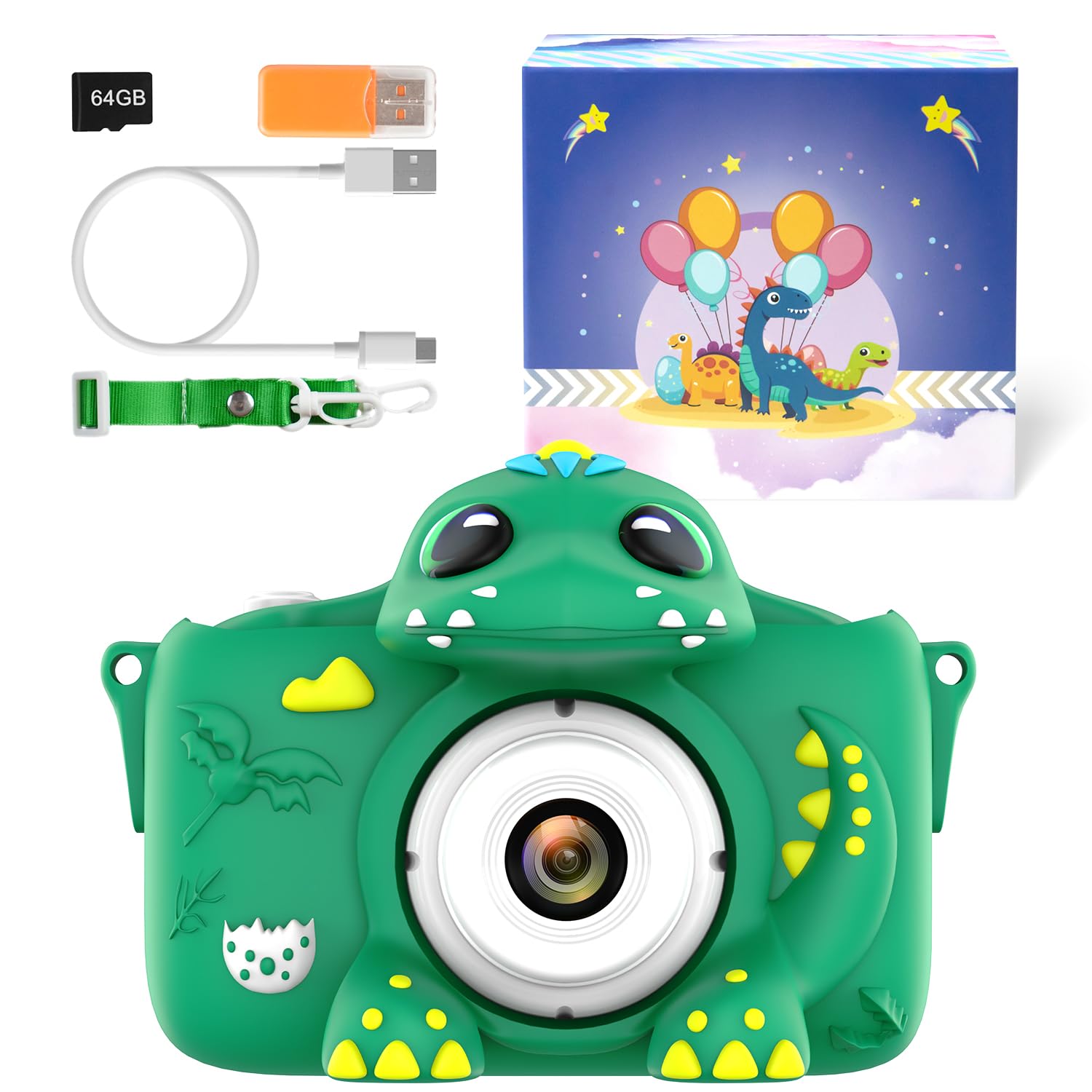 Kids Camera for Girls Boys Toddlers Childrens Age 3-8 Digital Selfie with 64GB Card for Son Daughter Grandson Granddaughter Christmas Birthday Gifts