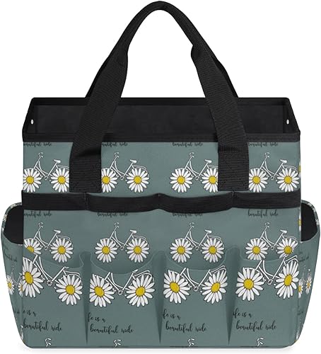 Miniatura 2 de Cute Daisy Bike Garden Tool Tote Bag for Women Men Gardening Tool Storage Bags with 10 Pockets Standable Garden Home Tool Kits Organizer for Indoor