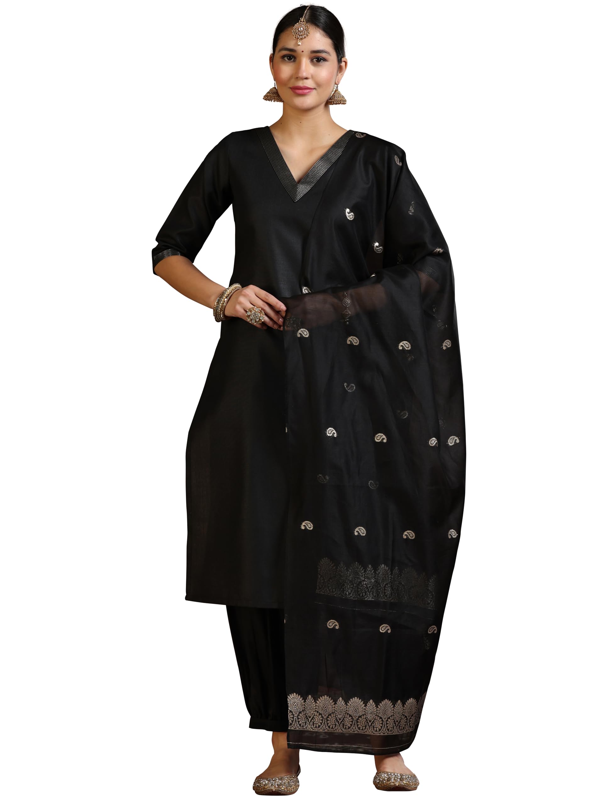 Gerua By Libas Women's Black Libas Silk Blend Kurta Set, Medium