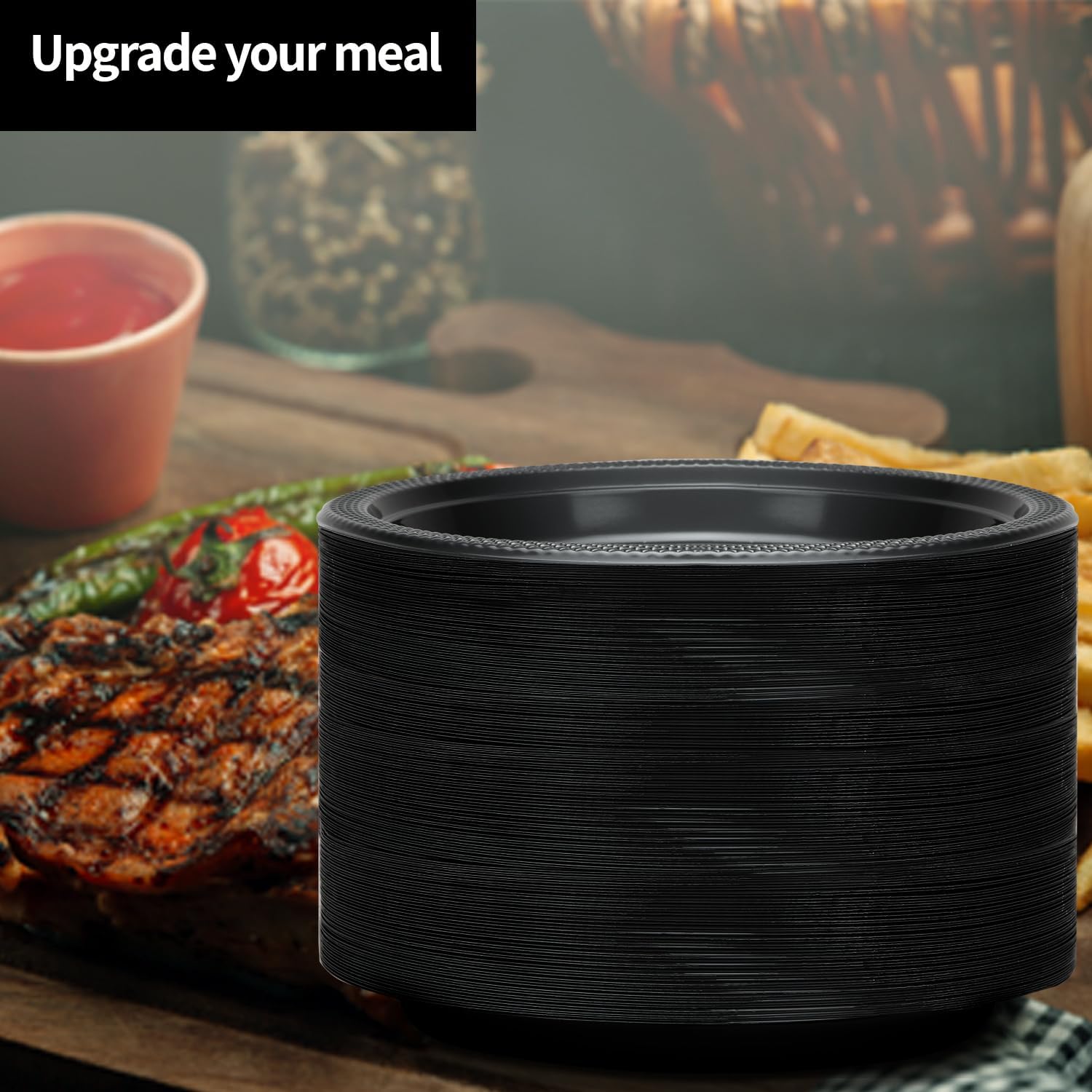 Hanna K. Signature Black Plastic Plates 7 Inch 600 Count – Heavy Duty Disposable Dessert Plates Bulk for Catering, Weddings & Events