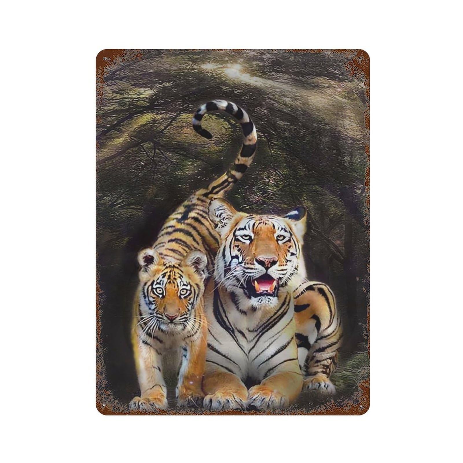 Garage Style TiGER 01 Rust Effect Tin Sign 15.7"x11.8", Vintage Wall Decor for Bar And Workshop