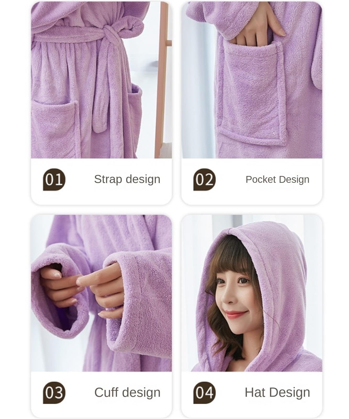 Albornoz Para Viajes Piscina Batas De Felpa For Mujer Forro Polar Con Capucha Albornoz Largo Y Acogedor, Suave Cálido Ropa De Dormir