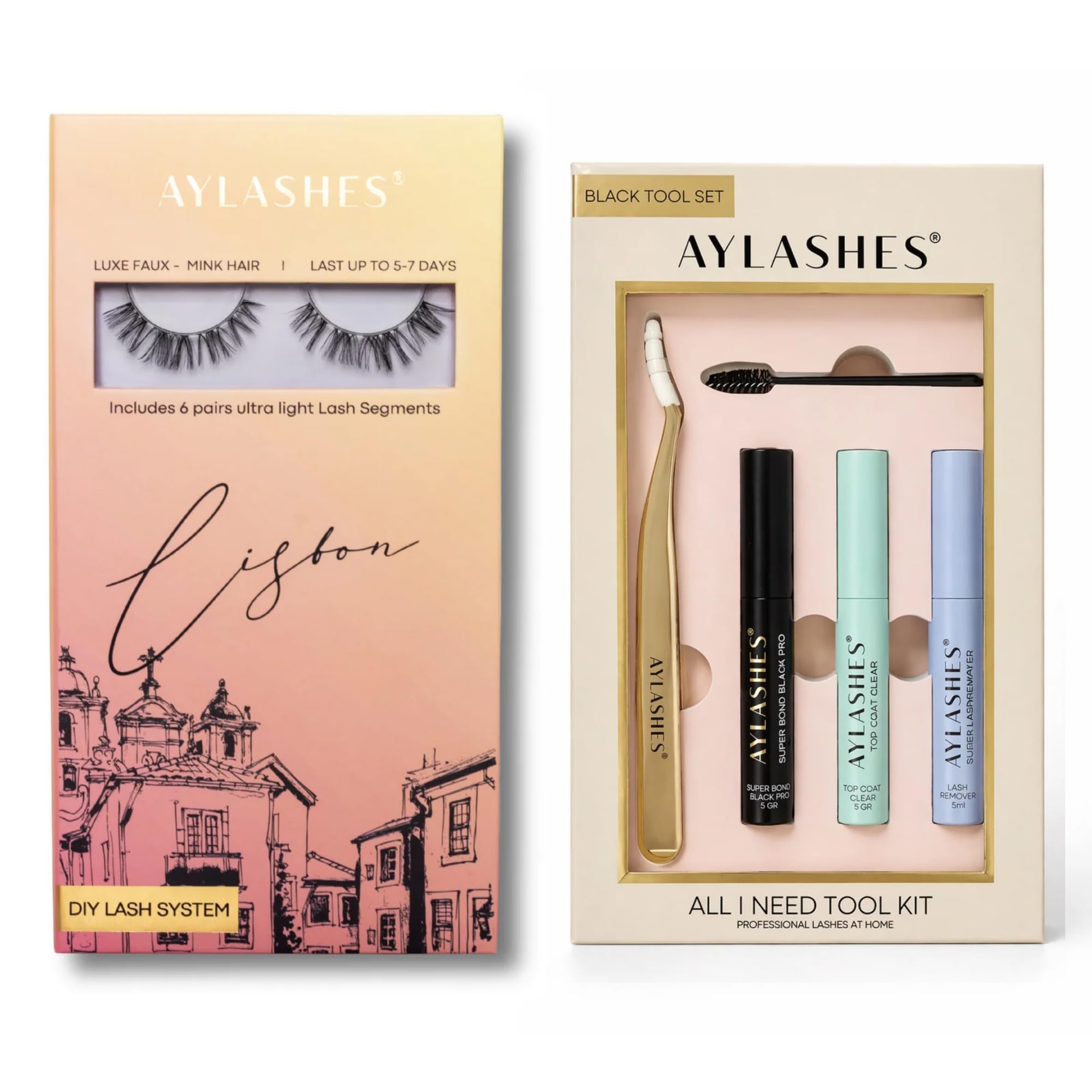 AYLASHES Starter Kit Lisbona, ciglia fai da te, top coat nero