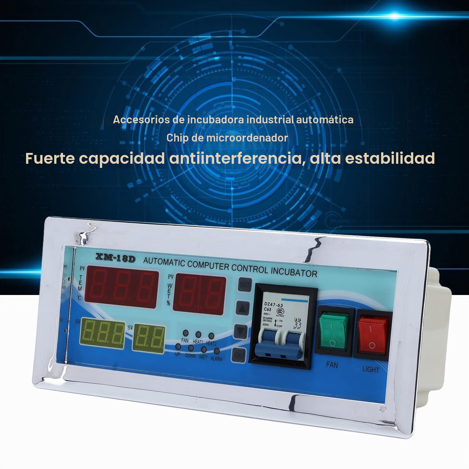 Incubadora Industrial Multifuncional, Incubadora Huevos Gallina Automática de Huevos Controlador Termostato Digital de Temperatura y Humedad Sistema Control Automático con Sonda Sensor Humedad (220V)