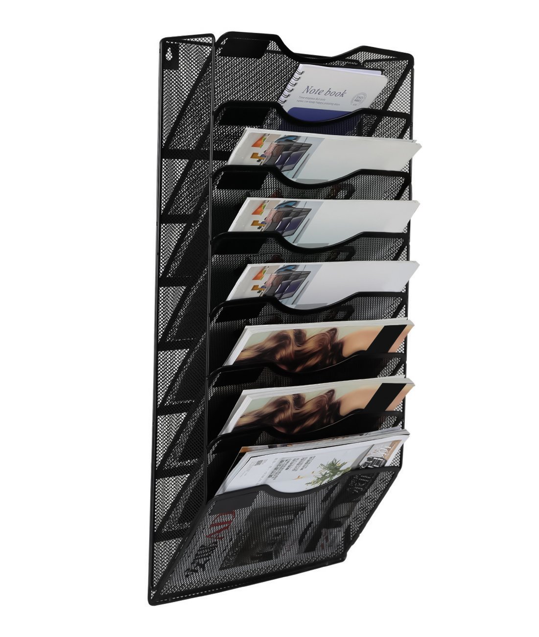 Easypag - Soporte de pared para archivos, organizador de revistas de metal para colgar 8 niveles, color negro