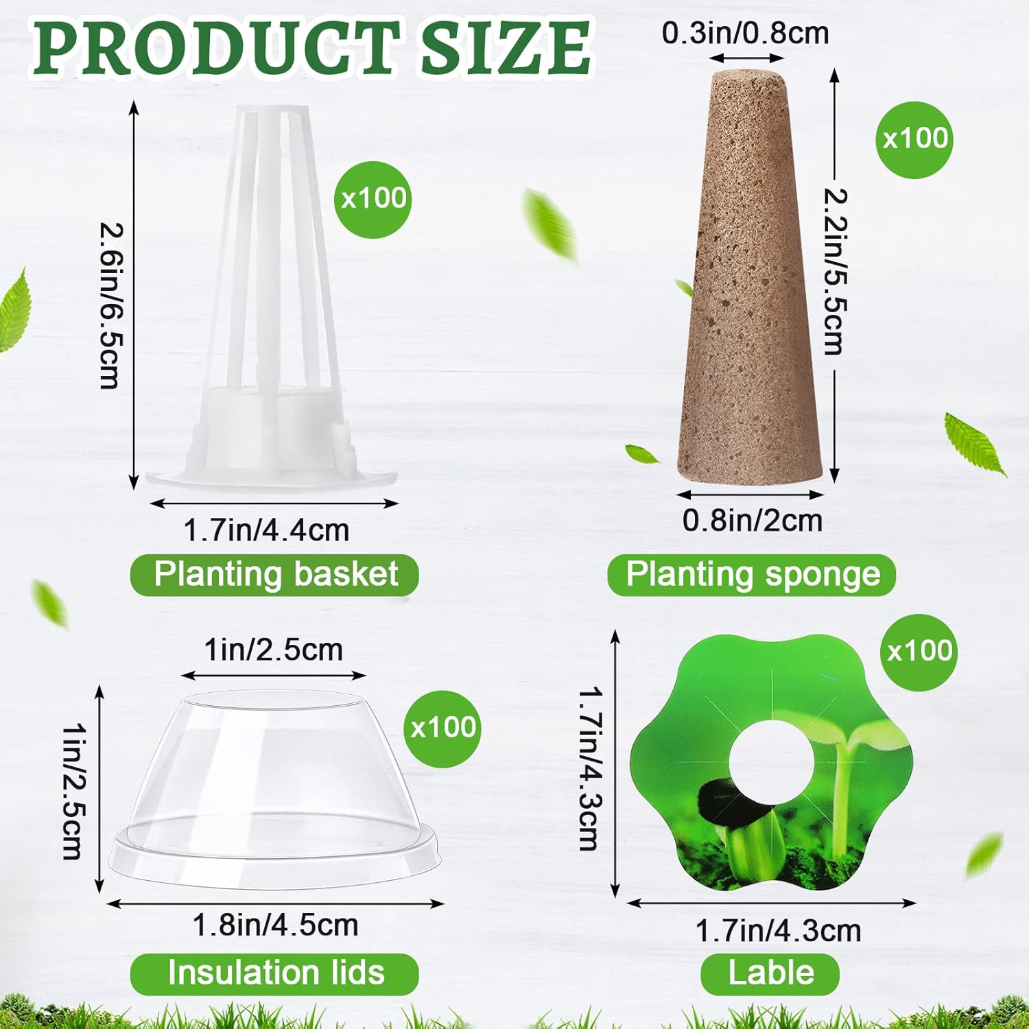 Potchen 400 Pcs Hydroponic Growing Kit - Reusable Plant Grow Sponges, Baskets, Lids & Labels - Indoor Use - Modern Style - Hole Design - Flower Theme - Polished Finish