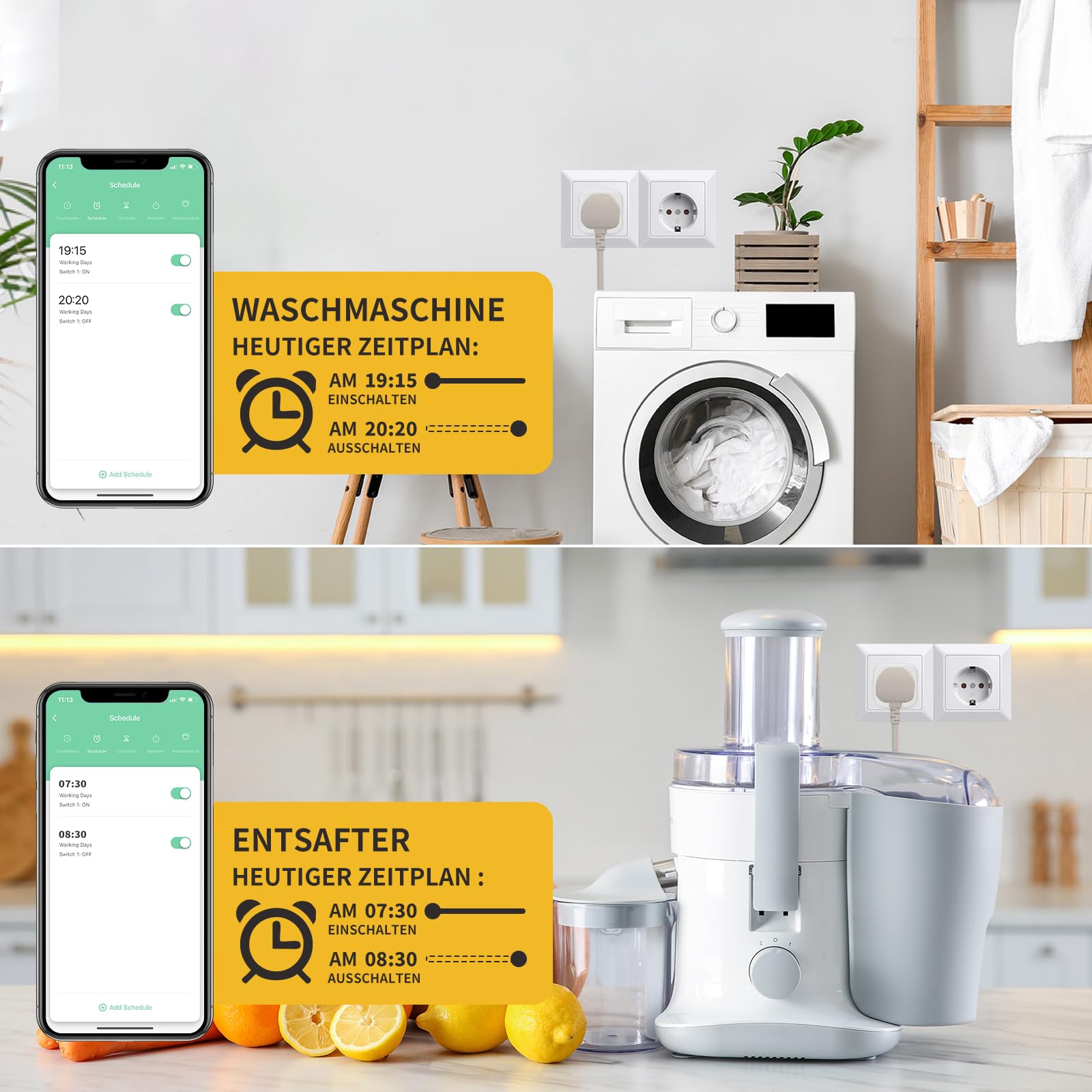 Timer intelligente WLAN, presa SEC 24 Alexa con contatore di corrente per prese, controllo vocale con Alexa e Google Assistant, controllo remoto app. Timer/programmazione, misuratore di corrente.