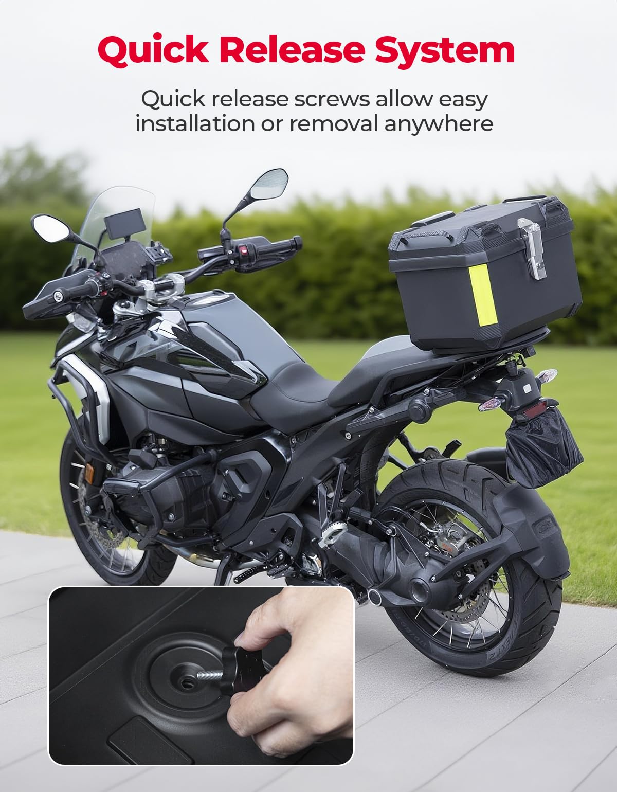 KEMIMOTO Motorrad Top-case 45L, Universeller Motorradkoffer für alle Motorräder, Wasserdichter und Abnehmbarer Motorrad-Heckkoffer mit Schloss & Rückenpolster, Schwarz