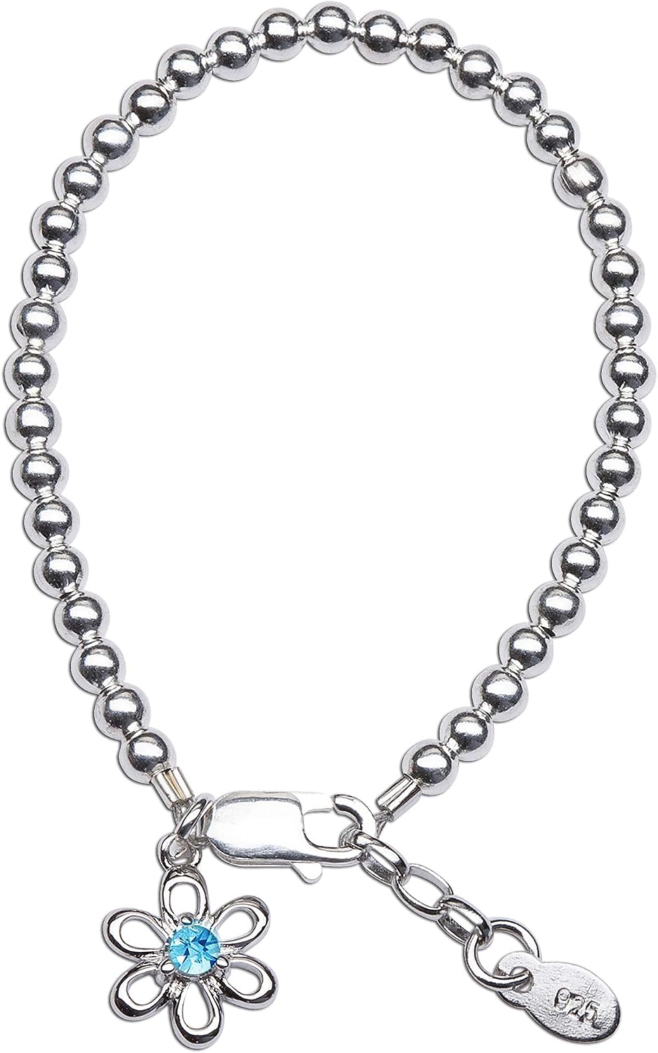 Cherished Moments Girls 925 Sterling Silver Beaded Bracelet with Simulated Birthstone Daisy Charm