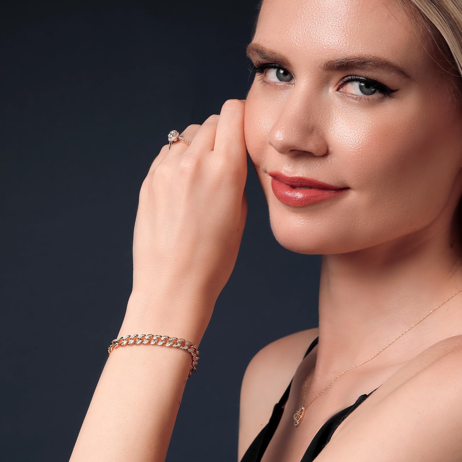 Gem Stone King 1.00 Cttw White Moissanite Curb Link Chain Bracelet For Women In 18K Yellow Gold Plated | Available In 6.5/7/7.5 Inch | With Safety Lock Clasp - Image 6