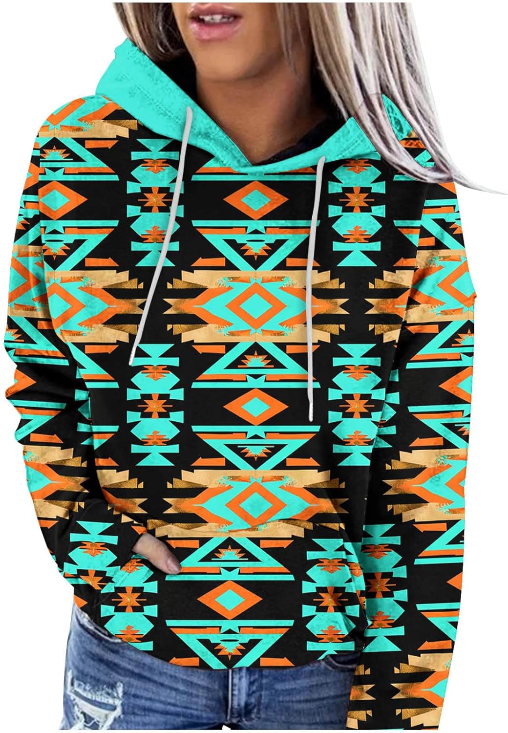 Women Western Ethic Hoodie Aztec Style Print Graphic Sweatshirts Pullover Hooded Pullover Tops Shirts Vintage Clothing - Image 3