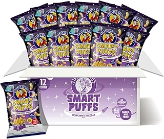 Pirate's Brand Smart Puffs, Wisconsin Cheddar, 12ct, 4.5oz Grocery Size Bags, Gluten Free, Healthy Kids Snacks
