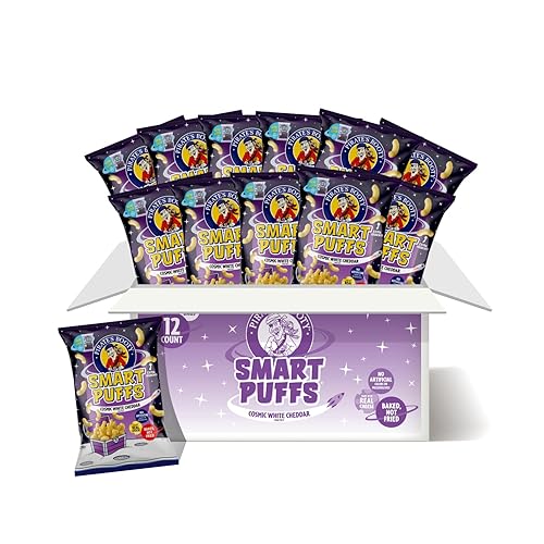 Pirate's Brand Smart Puffs, Wisconsin Cheddar, 12 unidades, bolsas de tamaño de comestibles, sin gluten, aperitivos saludables para niños