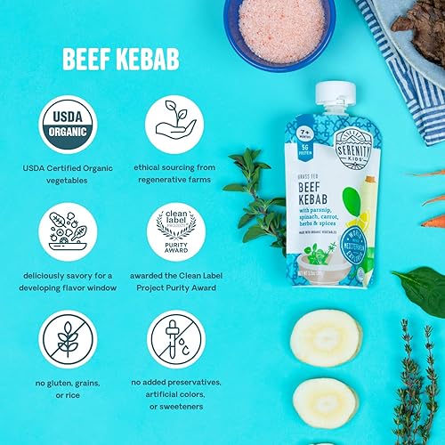 Miniatura 4 de Serenity Kids 7+ Months World Explorers - Bolsas de comida para bebés, puré hecho con carnes de origen ético y verduras orgánicas, bolsa de 3.5