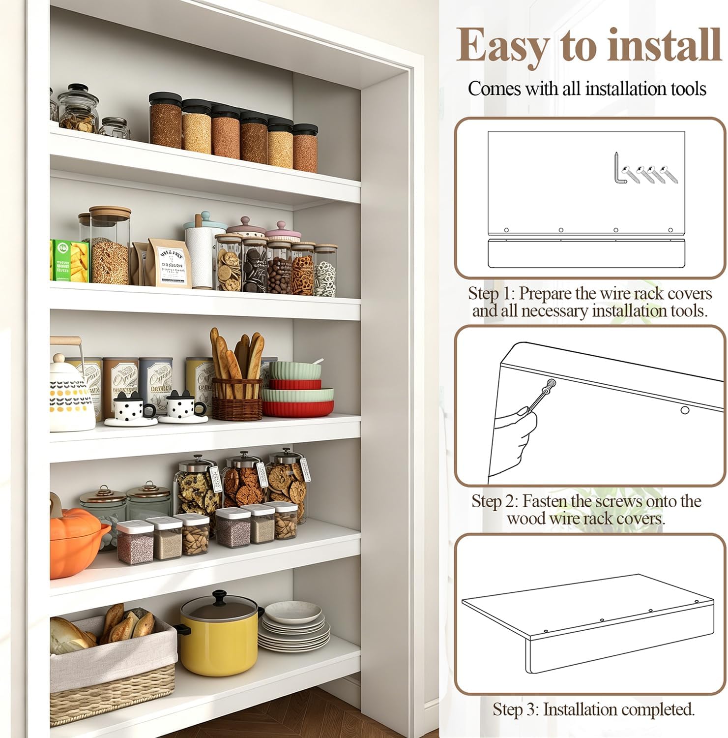 Wire Shelf Covers, 5Pcs Wire Rack Covers for Pantry, Wood Pantry Shelf Cover for Wire Shelving Closet Kitchen Bathroom, White, 20" Wx16 Dx2.5 H