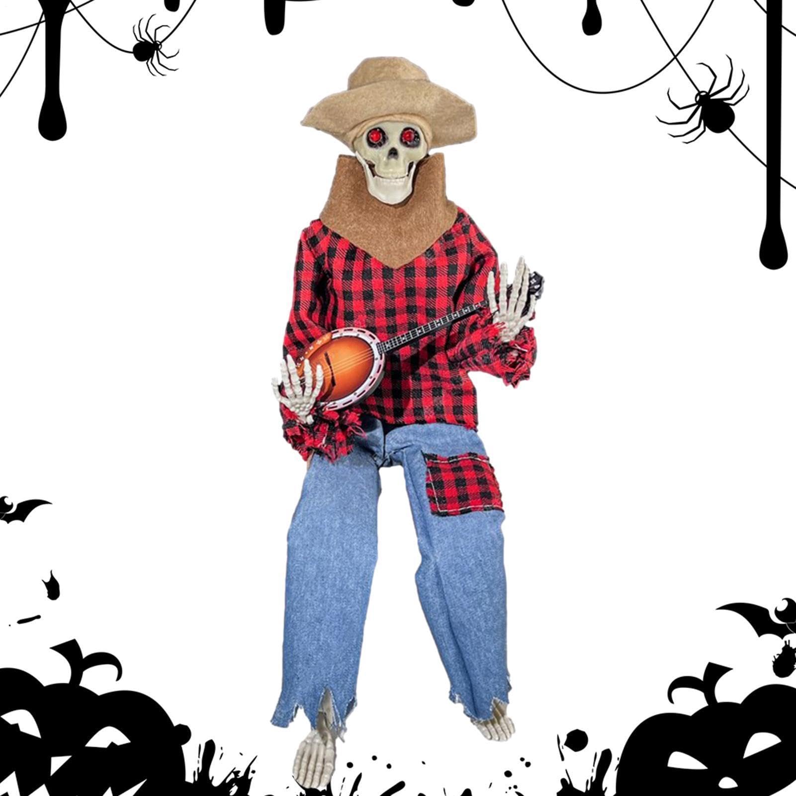 Squelette d'Halloween avec banjo pour décorer vos cheminées et salons