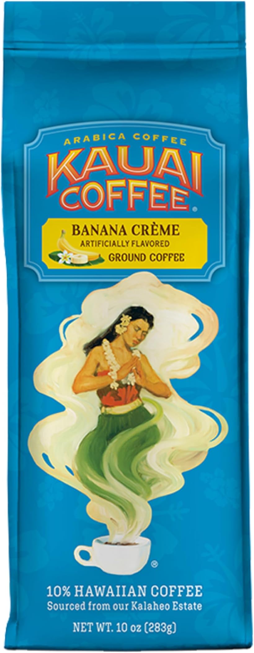 Kauai Coffee Ground Coffee – Smooth, Rich – Banana Flavor with Creamy Vanilla – Arabica Coffee, 10% Hawaiian with No Bitterness – Banana Crème, 1 Pack of 10oz