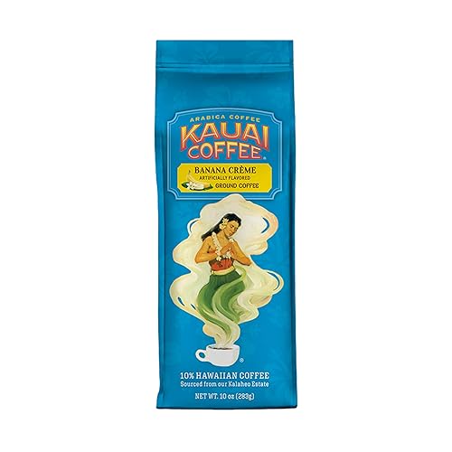 Kauai Coffee Ground Coffee – Smooth, Rich – Banana Flavor with Creamy Vanilla – Arabica Coffee, 10% Hawaiian with No Bitterness – Banana Crème, 1 Pack of 10oz - Banana Crème - 10 Ounce (Pack of 1)