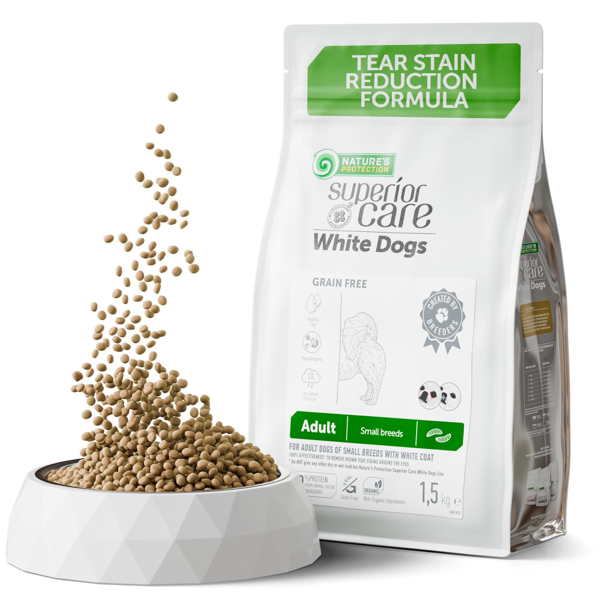 Nature's Protection Superior Care White Dogs Grain Free Insect Dry Food For Adult Small and Mini Breeds No Tear Stains 1,5 kg.