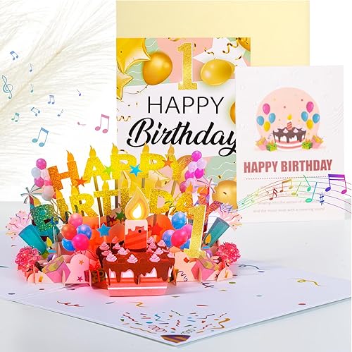 Miniatura 2 de Tarjeta de cumpleaños musical desplegable con vela ligera y soplable, tarjeta retro 3D de 75 años con canción "HAPPY", efecto de sonido de aplause