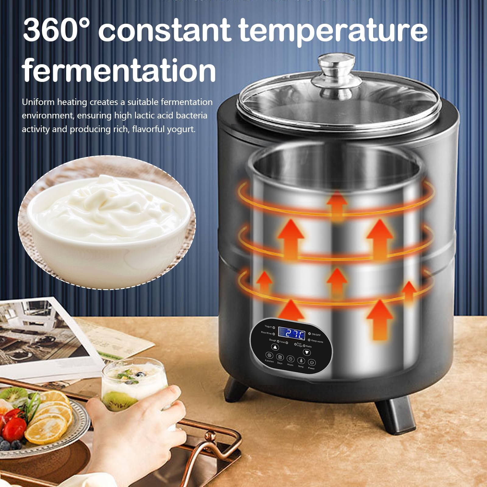 Aisny Yogurtera, Multifuncional Máquina de Yogur de 8 litros con Gran Capacidad y Pantalla de Tiempo Yogurt Maker para la Producción de Yogur en Grandes Cantidades