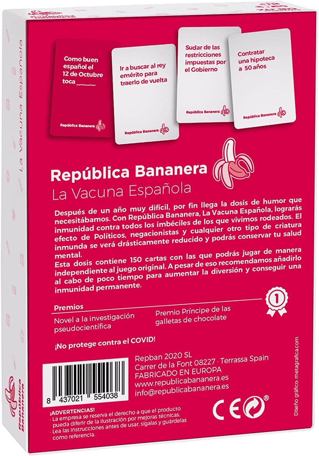 La Vacuna Española -República Bananera - Juego Cartas para Fiestas - Juegos de Mesa en Español - Risas con Amigos, Diversión Asegurada - De 3 a 69 Jugadores - 150 Cartas (Pack República Bananera)