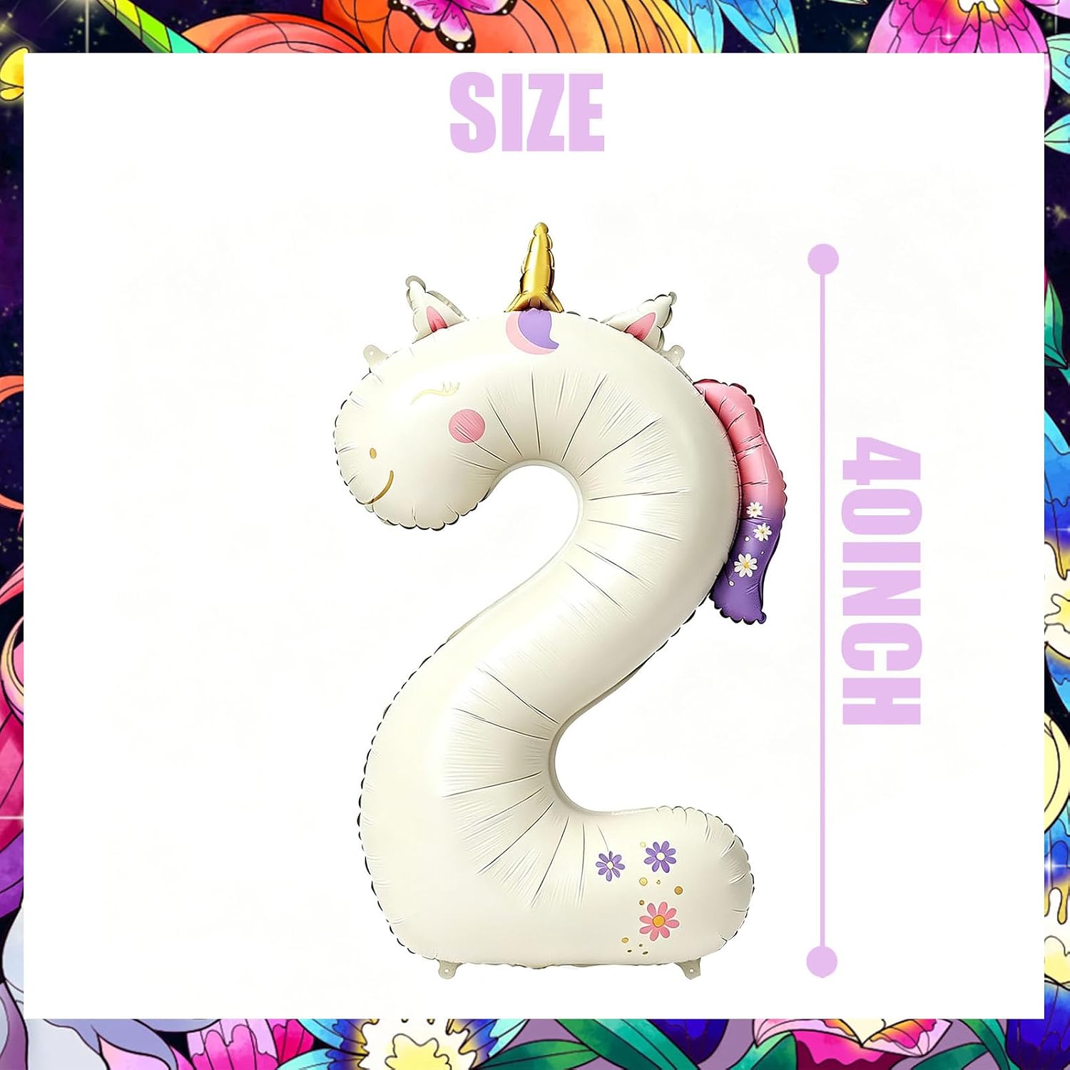 40 Inch Unicorn Number 2 Foil Balloon Cream White Unicorn 2nd Mylar Balloon image 2