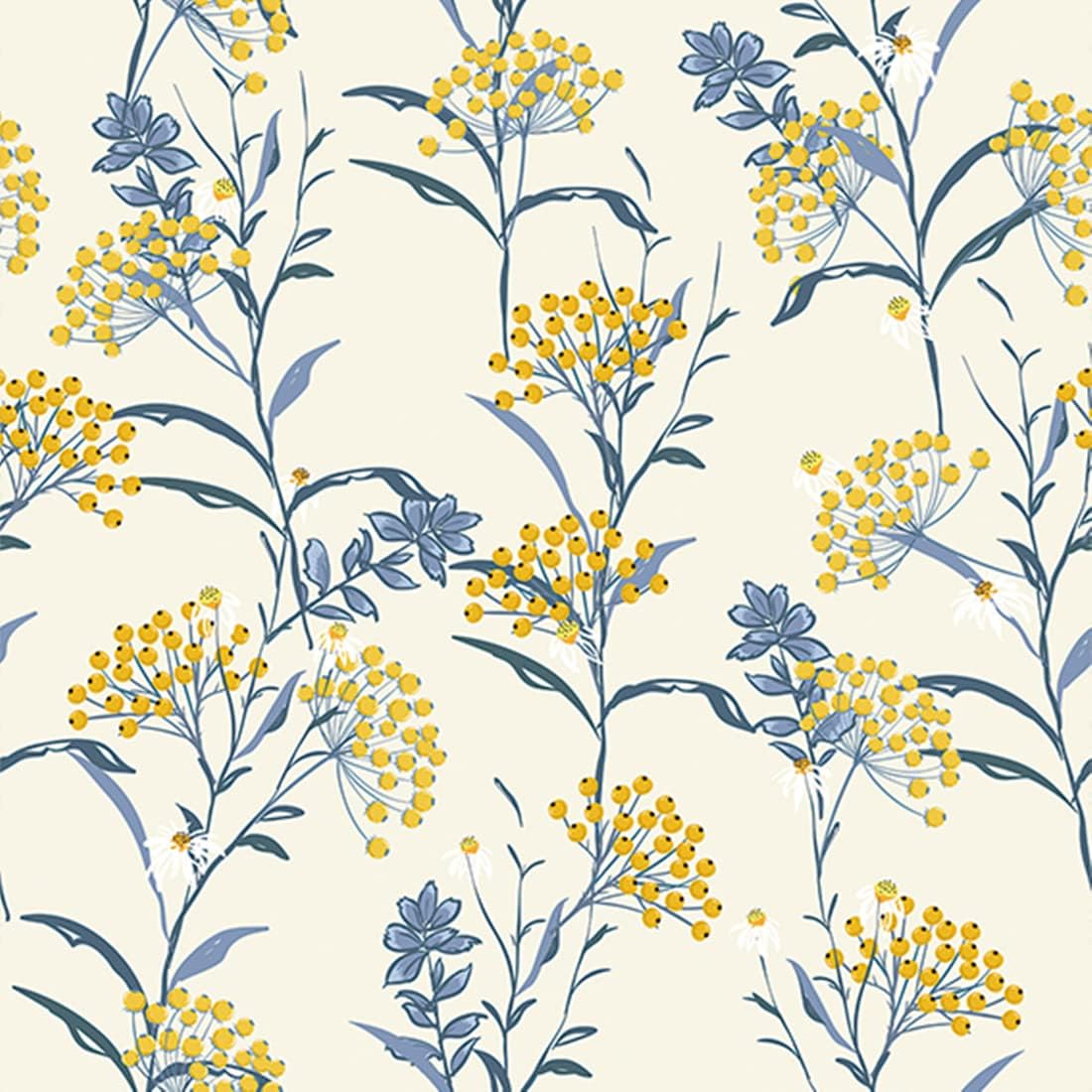 KAMTAIVOY JT6029 Vinyl Peel and Stick Wallpaper Yellow and Blue Floral
