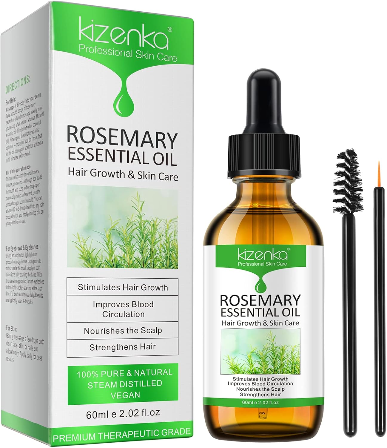 Rozemarijn Olie Haar Voor Haargroei, 100% Pure EssentiëLe Rozemarijnolie, Stimuleert De Haargroei, Voedt De Hoofdhuid, Versterkt Het Haar, Voor Haargroei & Huidverzorging 60ml