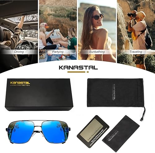 Miniatura 7 de KANASTAL Gafas de sol de estilo militar para hombres y mujeres, gafas de sol de aviación de metal polarizadas UV400, sombras de gran tamaño,