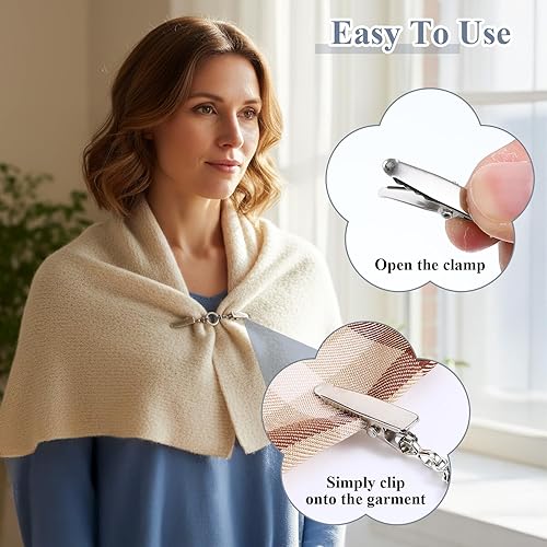 Miniatura 4 de 6 Pcs Vintage Sweater Clips Shirt Dress Cinch Clip Retro Cardigan Collar Chain Clips Brooch Pins for Women Clothing