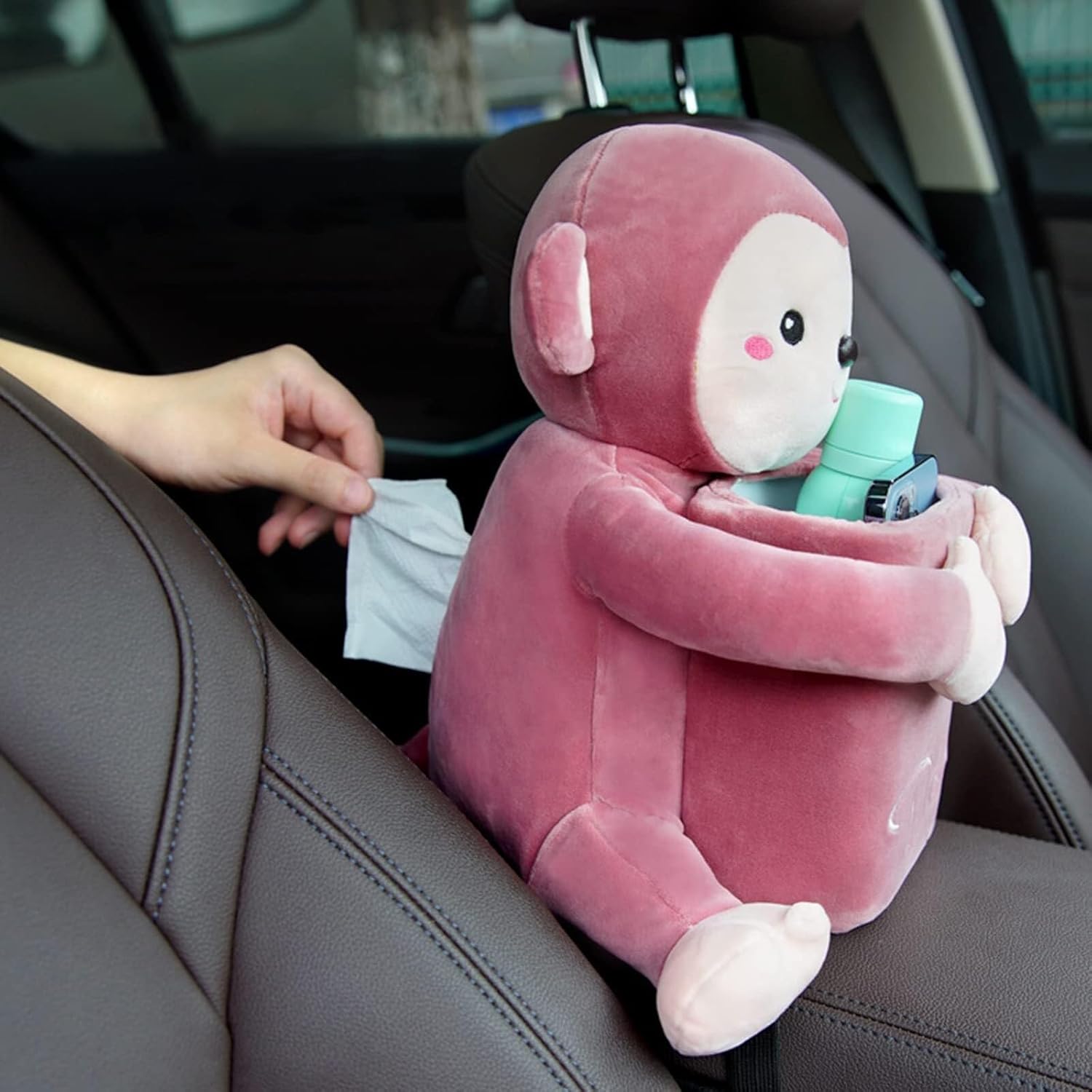Cute Plush Car Tissue Box and Trash Can, Animal Tissue Box Holder for Car Armrest, Funny Animal Design (Color : #3, Size : 30cm/11.8inch)