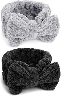 Huachi Spa Headbands for Women - Cute Bow Soft Plush Face Wash Makeup Hair Bands for Girls, Stretchy Skincare Head Wraps
