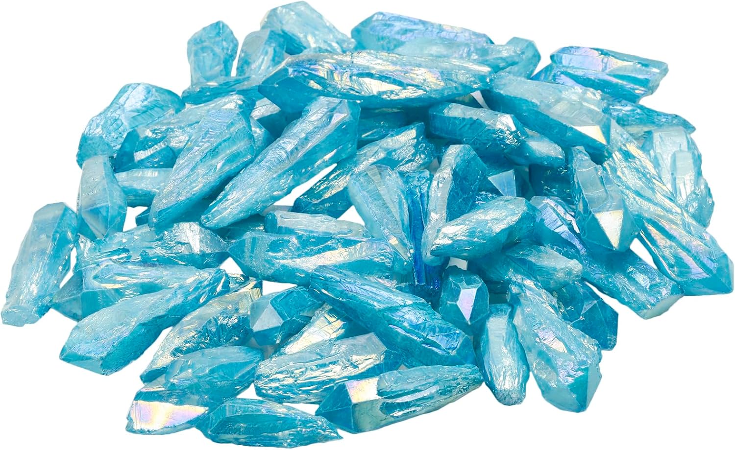 Rockcloud Blue Irregular Titanium Coated Quartz Crystal Points Rough Stone Sticks Undrilled Loose Beads for Jewerly Making and Home Decoration, 1 lb