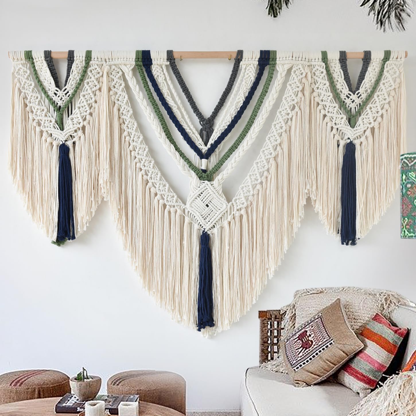 Jakalin Large Macrame Wall Hanging Boho Wall Decor 47" W x 35" L Handmade Craftmanship Yarn Wall Art For Bedroom Living Room Scandinavian Home Decor