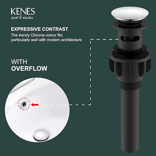 Miniatura 84 de KENES Desagüe desplegable de bronce aceitado para lavabo, tapón de drenaje para lavabo, montaje de drenaje de fregadero sin desbordamiento, anti