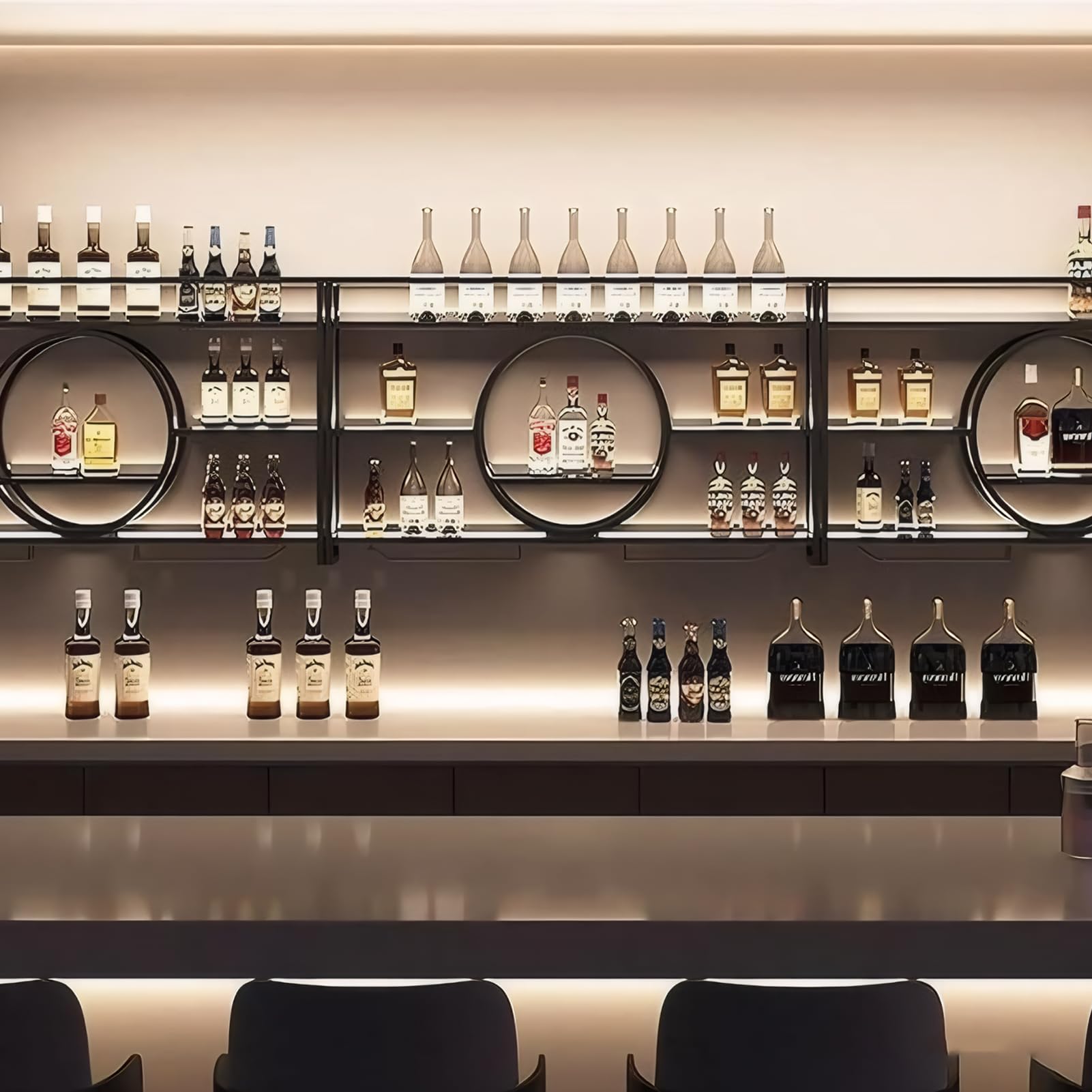 Weinregal Wand Metall, Bar Regal mit Weingläserhalter - Modernes Weinflaschenregal für Küche, Esszimmer, Home Bar und Restaurant, Wandmontage (Schwarz, 140cm)