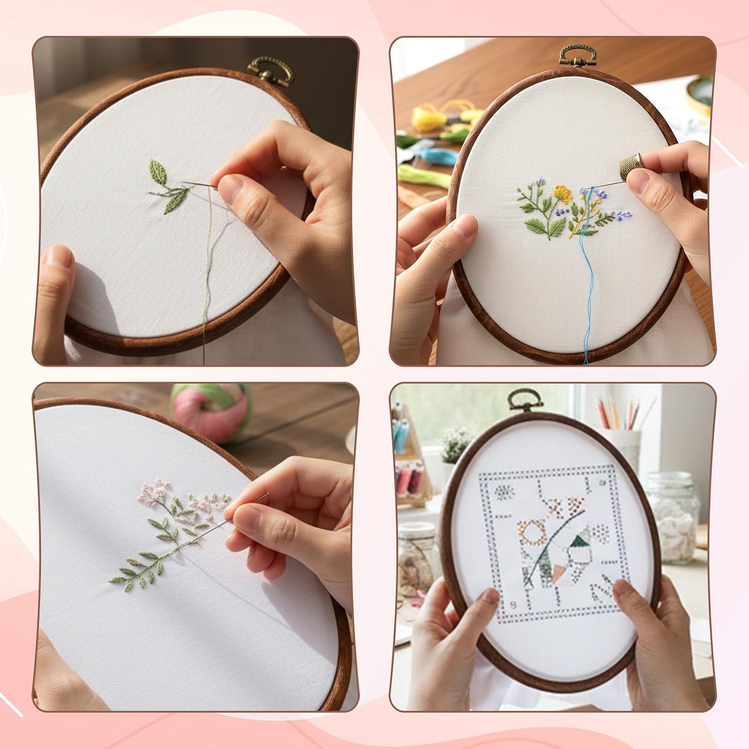 2 Pcs Embroidery Hoop, 7.5'' and 9.2'' Oval Embroidery Hoop Set
