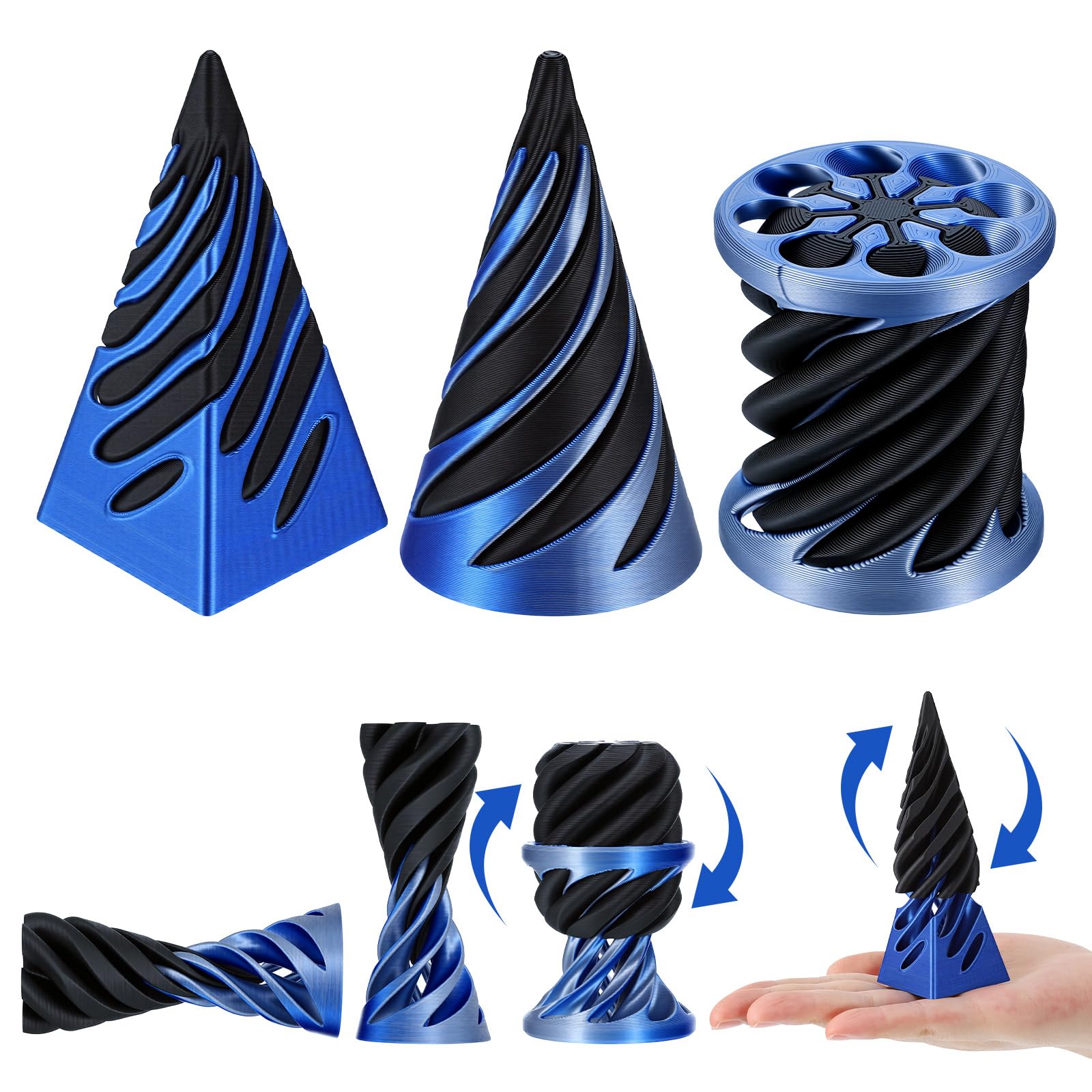 YBEATY 3 Packs Impossible Cone 3D Printed Spiral Cone Fidget Toy Pyramid Passthrough Sculpture Sensory Toy Mini Vortex Thread Illusion Desktop Deco Souvenir for Adults Stress Anxiety Relaxing