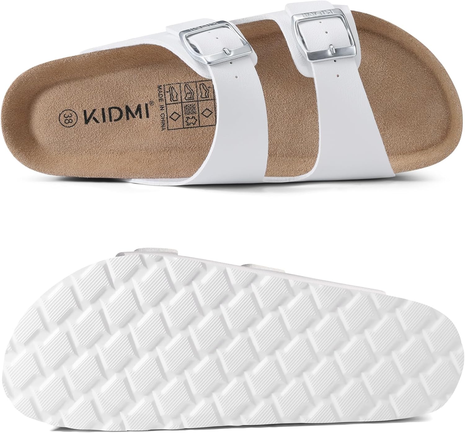 KIDMI Women's Genuine Suede Summer Sandals Arch Support Cork Footbed Slide Sandals with Double Adjustable Buckle - Image 3