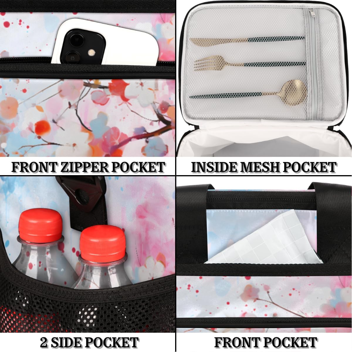 Colorful Floral Insulated Picnic Backpack Lunch Box for Women Men Picnic Basket Tote Lunch Bag Picnic Bag Portable Lunch Bags for Picnic, Beach, Work, Trip,Office, Camp Watercolor Flowers
