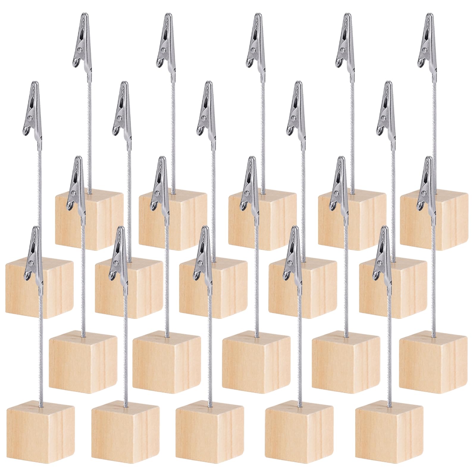 Fahibin 20pcs Memo Clip, Wooden Table Stand, Photo Holder, Picture Holder with Clips for Business Cards, Table Numbers and Price Cards
