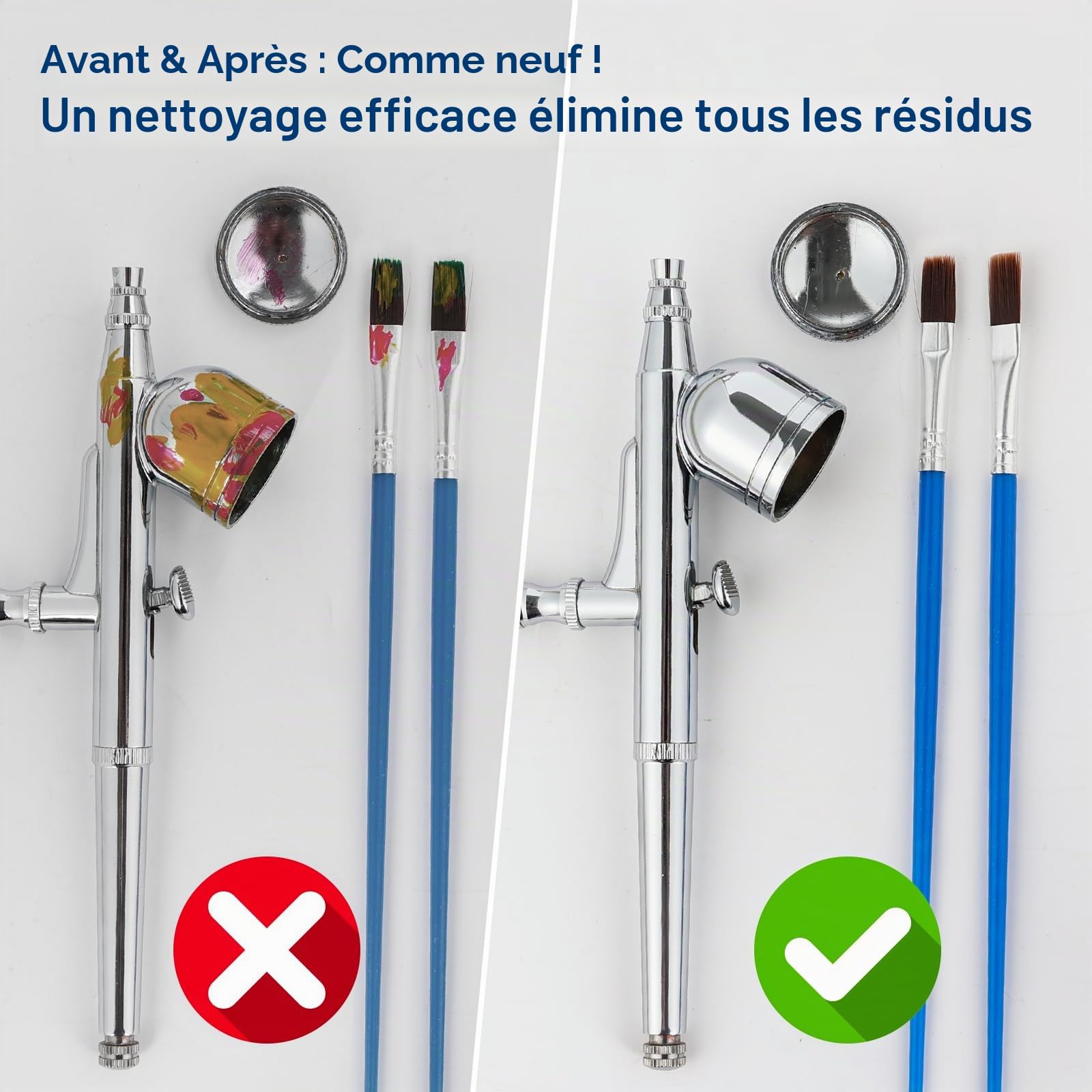 Roizefar Kit nettoyage aérographe, 6 nettoyants pour aérographe et 2 diluants (100 ml chacun) avec pot de nettoyage en verre, élimine efficacement la peinture acrylique à base d'eau, kit de
