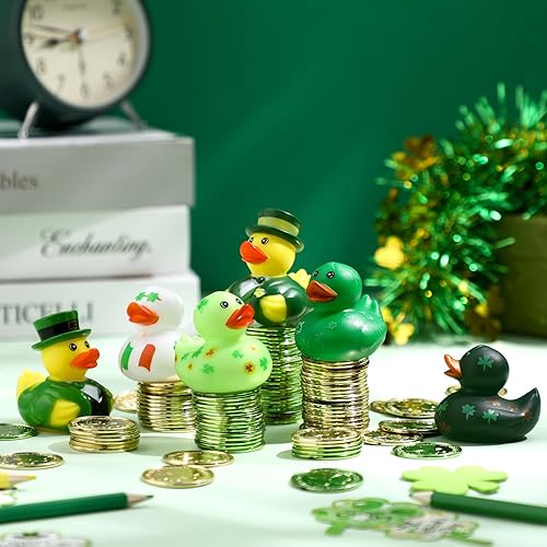 Miniatura 4 de Jerify 24 patos de goma para el día de San Patricio, 6 estilos, patos de trébol para baño, piscina, cumpleaños, regalos irlandeses del día de San