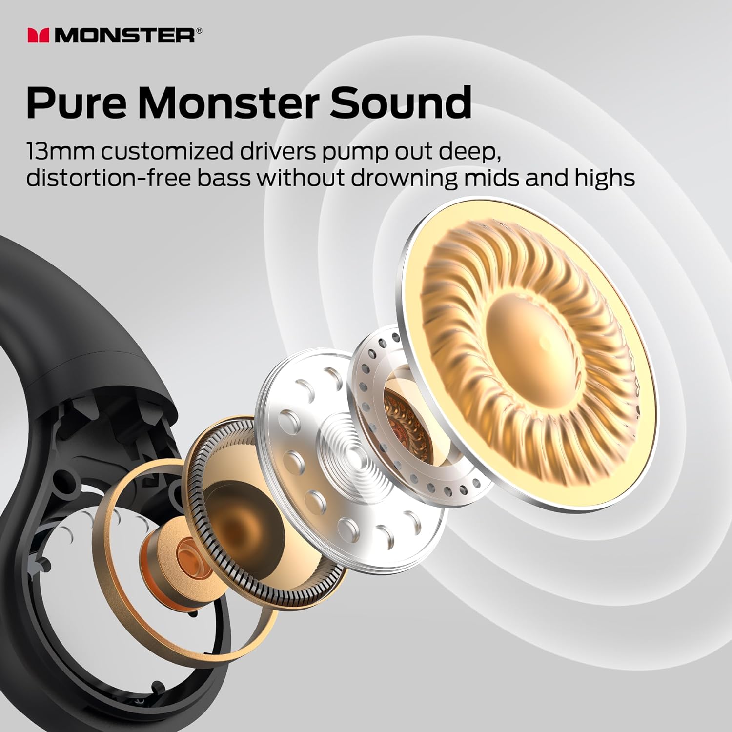 Pa view of Monster Open Ear AC336 headphone driver components